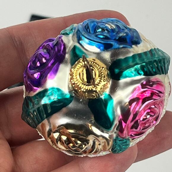 Vtg Mercury Glass Christmas Ornament Roses Basket West Germany Mouth Blown - Picture 5 of 8